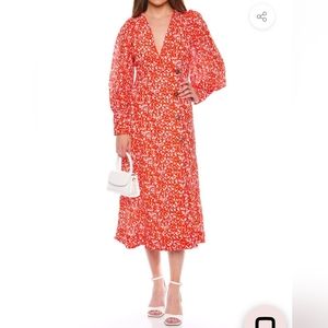 GANNI ORANGE FLORAL MIDI DRESS SZ 40 US 8